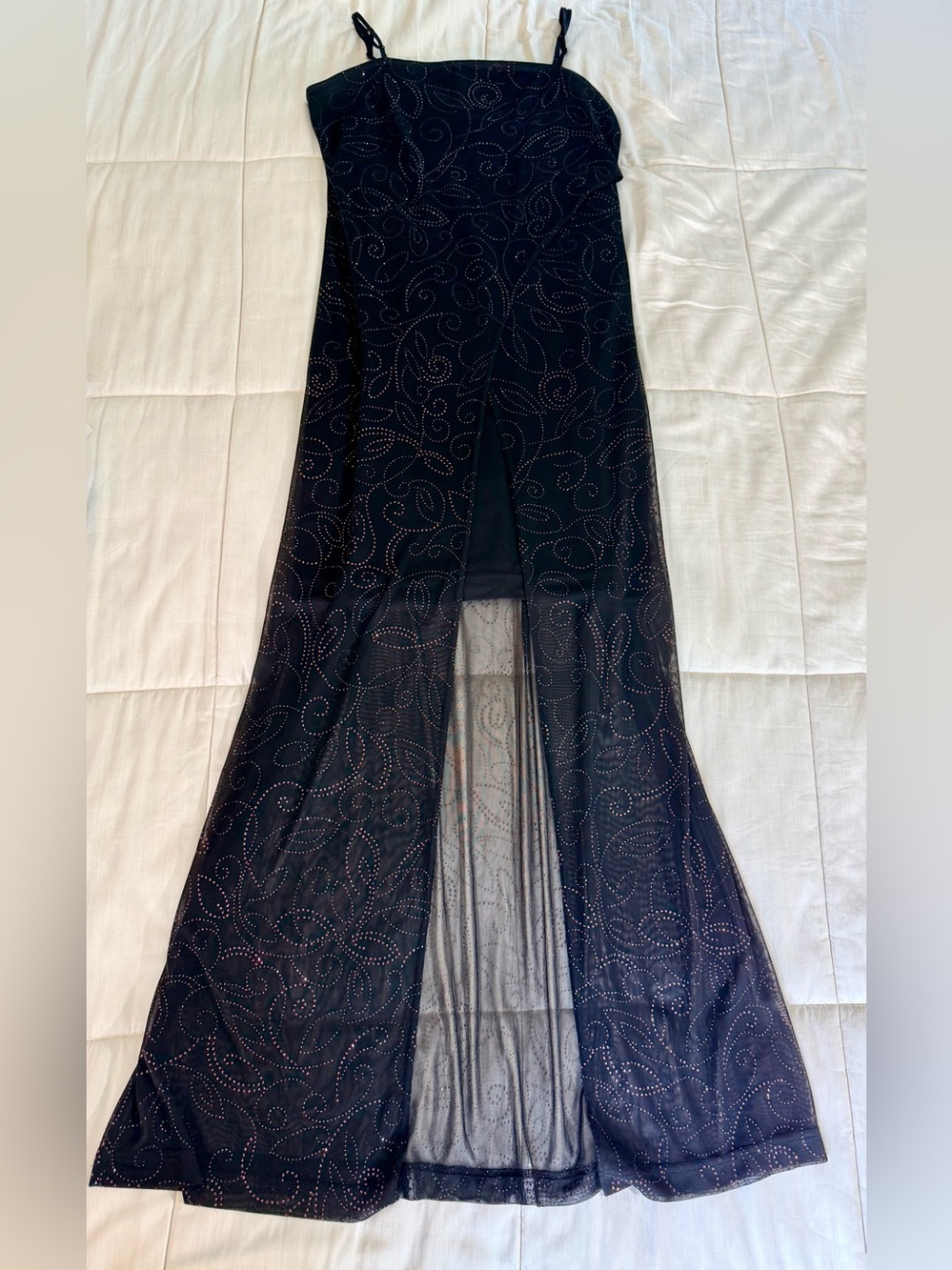 Vintage Y2K 90’s Next up black pink rhinestone sheer bottom maxi dress McBling M